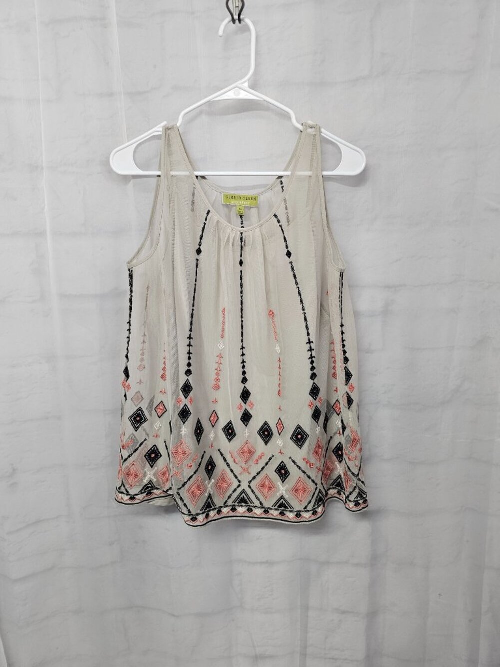 Sigrid Olsen Tank Top Mesh Embroidered Boho Festival Summer Sheer M - Picture 6 of 11